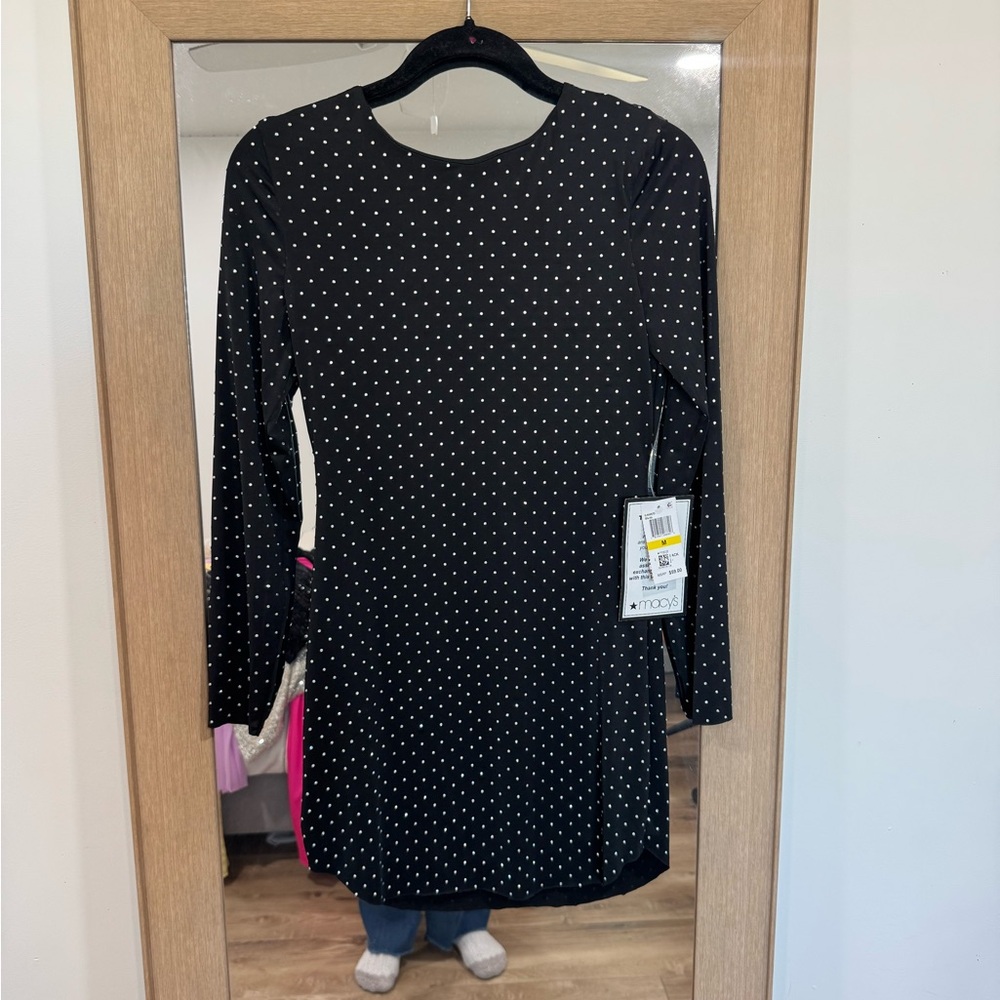 Macy's Black and White Polka Dot Long Sleeve Dress